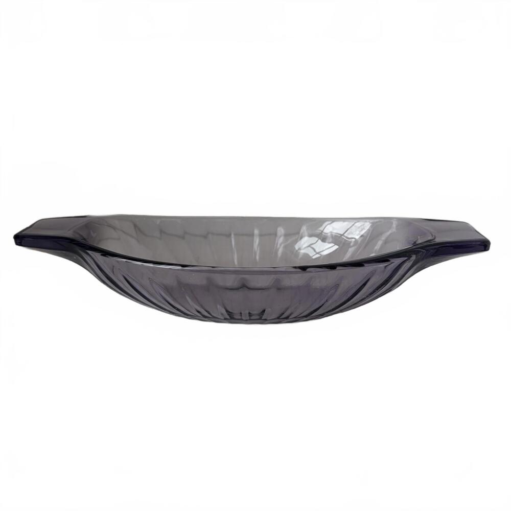 Vintage amethyst ribbed glass banana split boat dessert dish.